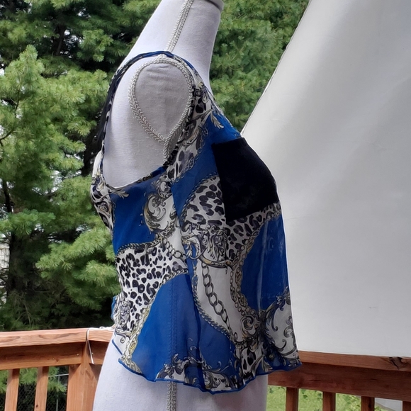 🌟 3 for $15 Deal! 🌟MC sheer crop tank top blue black gold - Picture 3 of 4